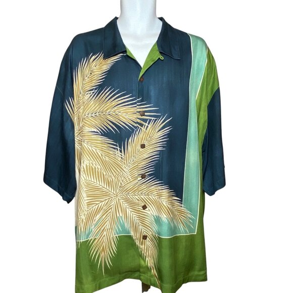 Tommy Bahama 100% Silk Hawaiian Shirt Mens Size 2XL Short Sleeve  Palm Leaves - Picture 1 of 5